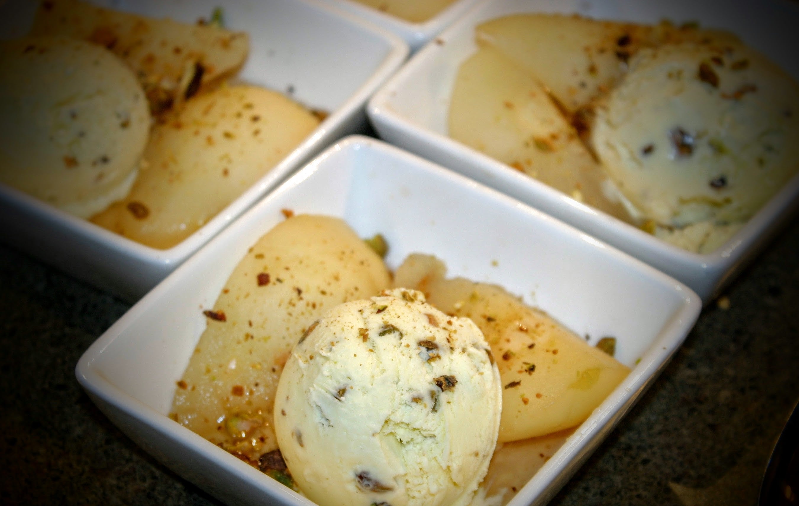 Poached Pears with Pistachio Ice Cream – Fustini's Oils & Vinegars