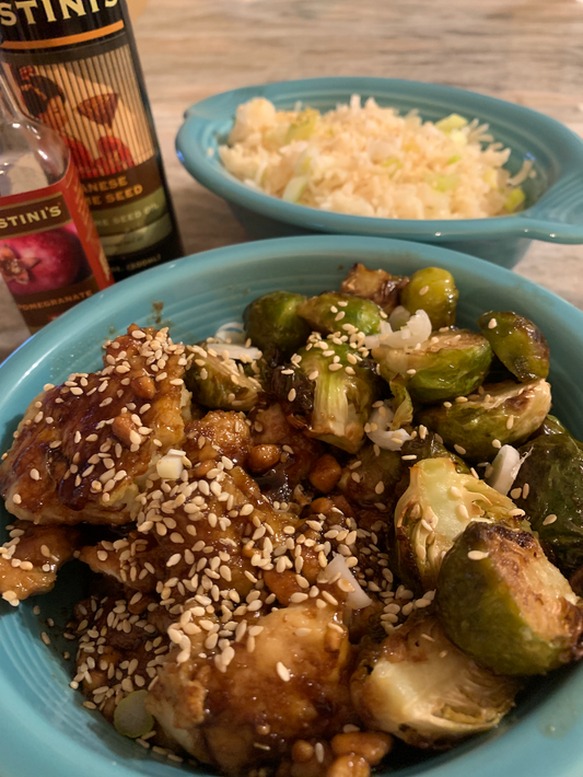 Ginger Sesame Chicken and Crispy Brussels Sprouts
