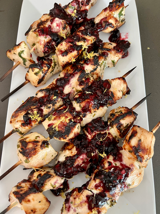 Chicken Skewers with Blueberry Balsamic Salsa