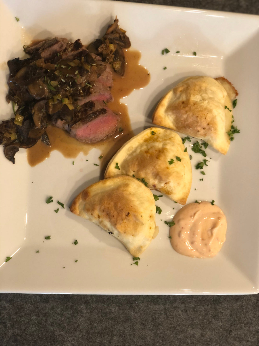 New York Strip with Mushroom Ragout