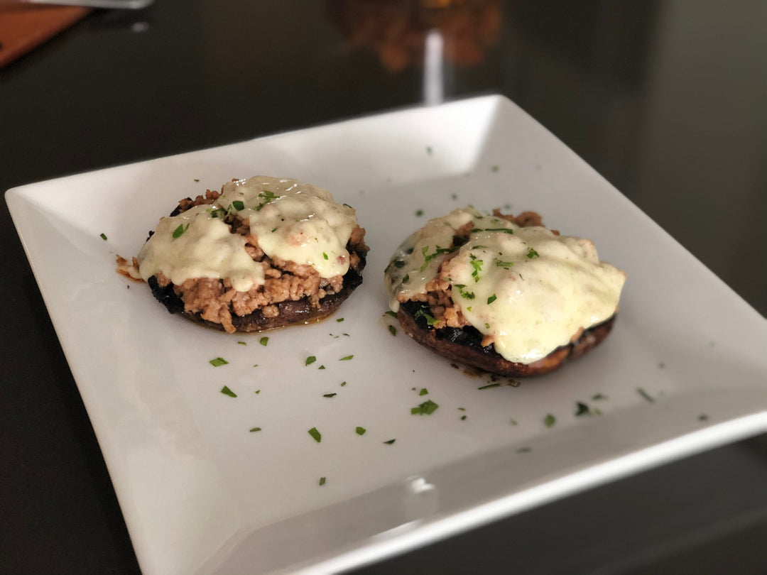 Grilled Portobello Mushrooms with Chorizo and Manchego