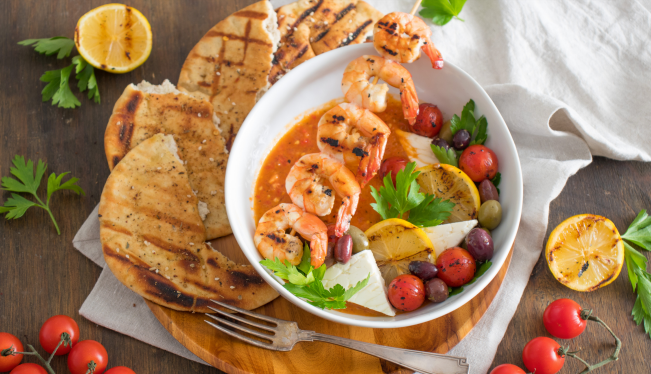 Grilled Shrimp Saganaki Style