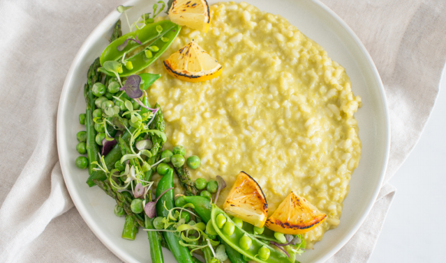 Pea Pesto and Grilled Lemon Risotto