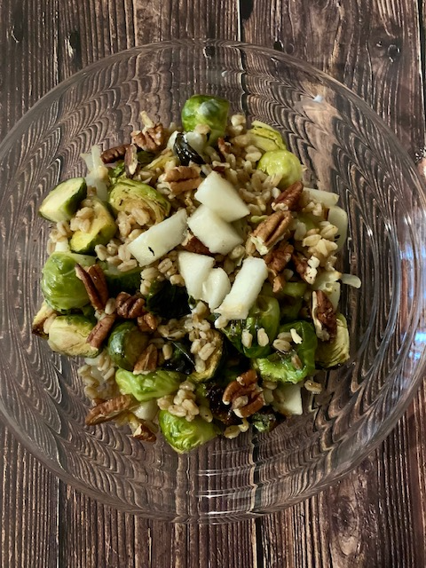 Warm Brussels Sprout Farro Salad
