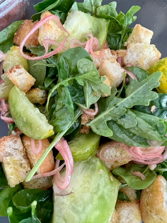 Green Panzanella with Pickled Shallot