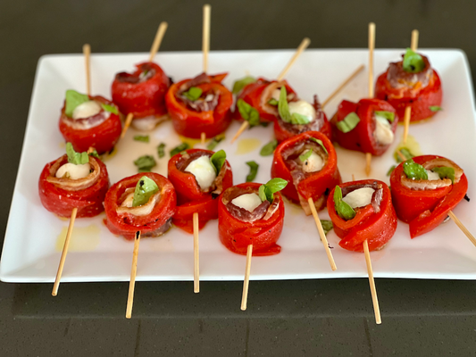 Mozzarella, Pepper and  Bacon Skewers