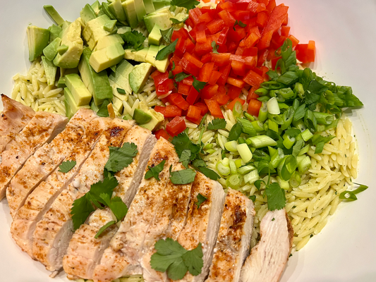 Grilled Chicken, Avocado, Orzo Salad