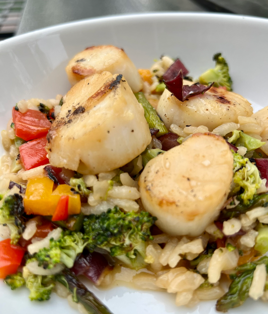 Grilled Scallop and Vegetable Risotto