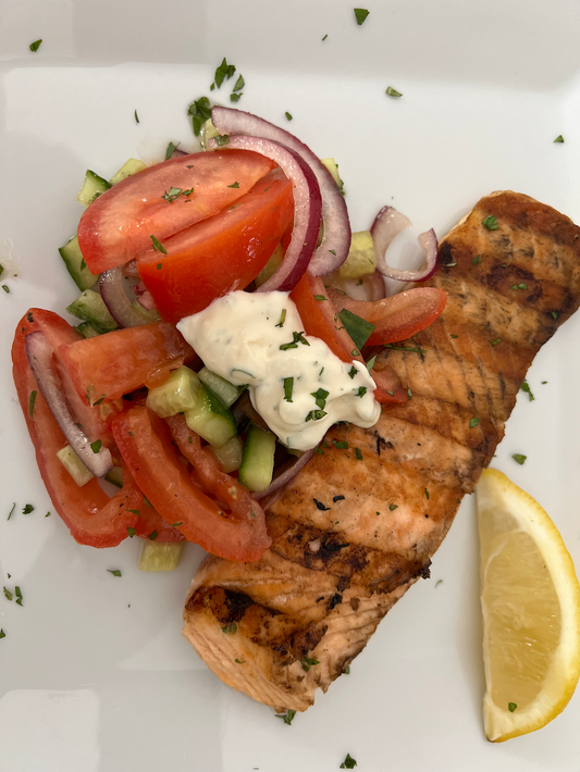 Grilled Salmon with Greek Salad