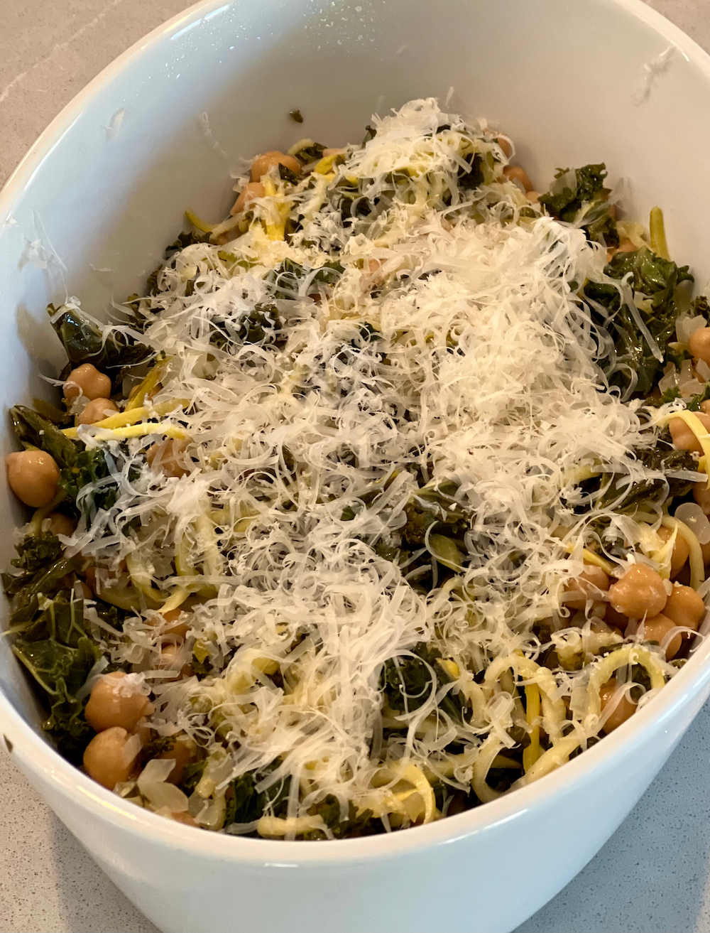 Zucchini Pasta, Kale and Chickpeas