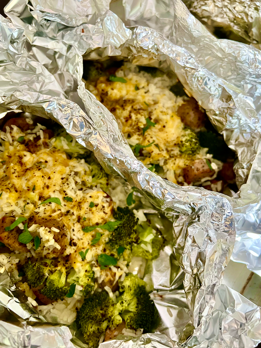 Cheesy Broccoli and Chicken Foil Packet