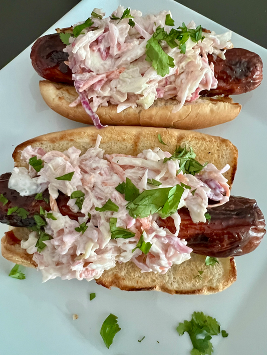BBQ Hot Dogs with Cilantro Slaw