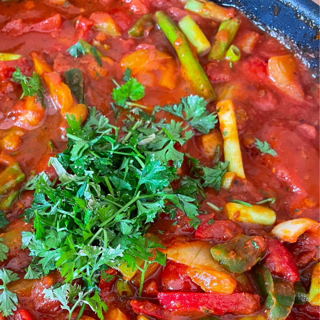 Taktouka (Moroccan cooked peppers & tomato salad)