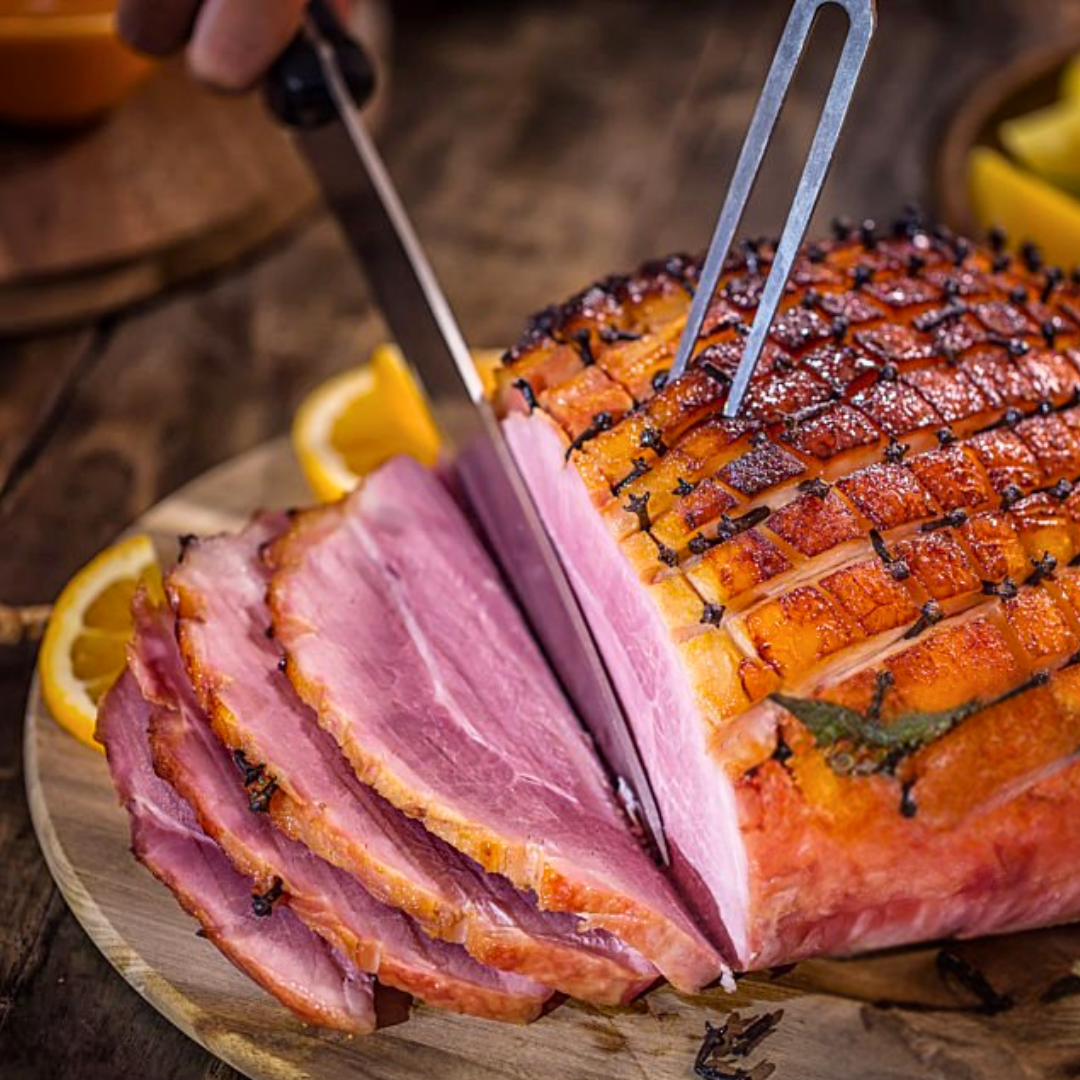 Orange Glazed Ham with Cinnamon Pear Balsamic