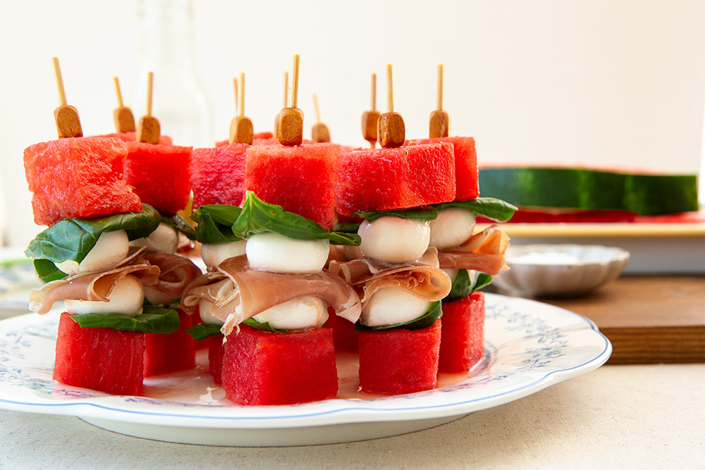 Watermelon Caprese Skewers with Prosciutto
