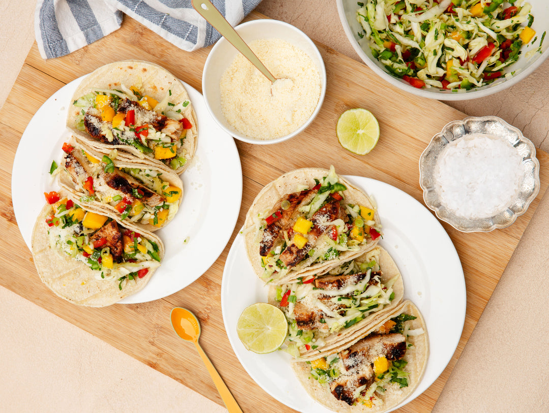 Grilled Chicken Tacos with Mango Habanero Slaw