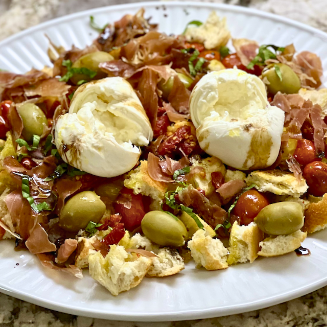 Burrata with Prosciutto, Tomato, and Basil